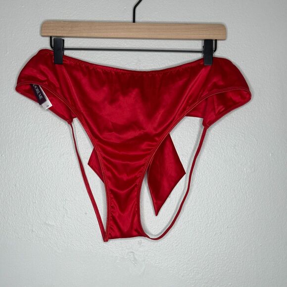 Adore Me Womens Gynger Bra Panty Set Plus Size 2X Red Satin Bow Unlined Romantic - Picture 8 of 12